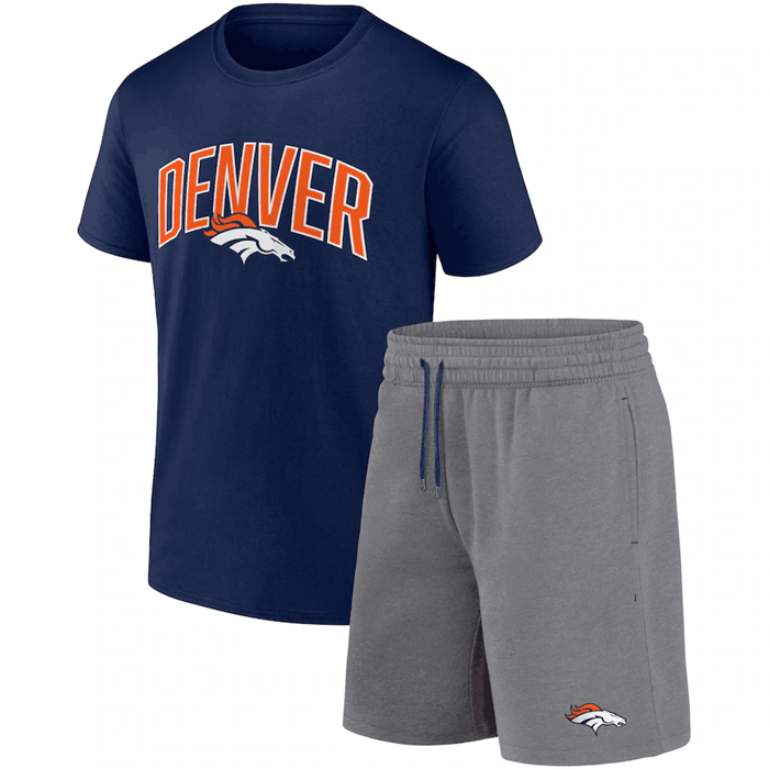 Men's Denver Broncos Navy/Heather Gray Arch T-Shirt & Shorts Combo Set